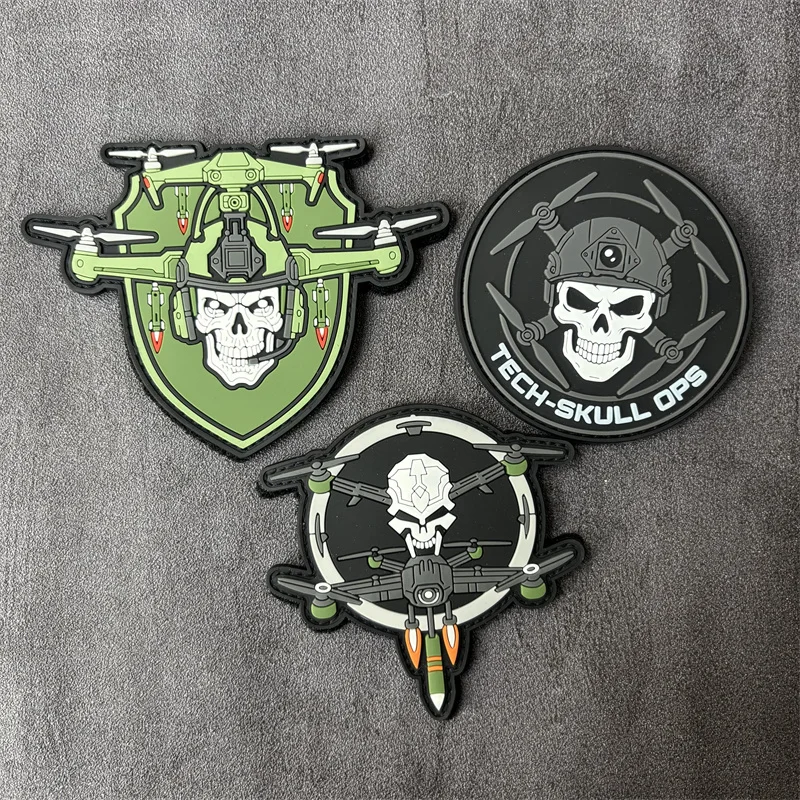 

"Drones and Skull" 3D PVC Patch on Clothes Tactical Morale Badge Hook Loop Military Patches Backpack Stickers