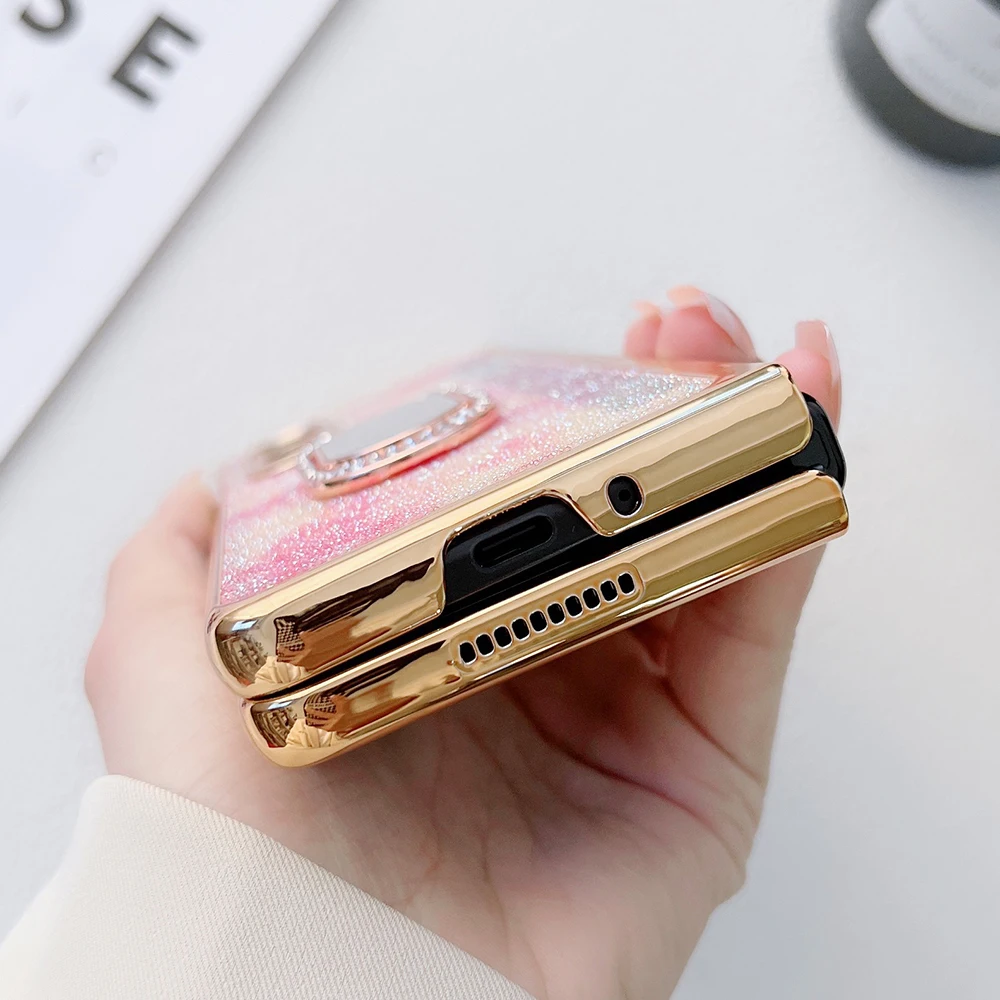 Glitter Gradient Foldable Phone Case For Samsung Galaxy Z Fold Flip 7 6 5 4 3 Rhinestone Ring Kickstand Protective Phone Cover - view 6