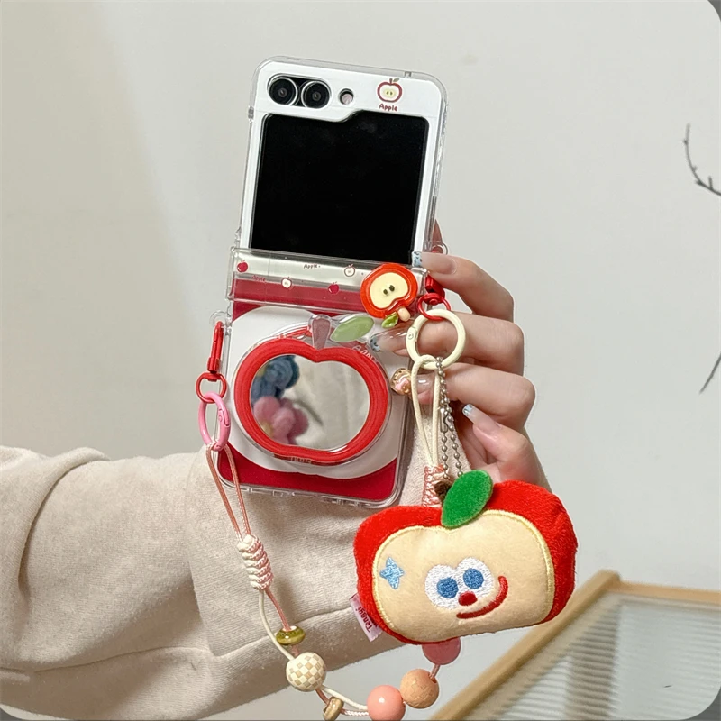 

Kawaii Fruit Magnetic Phone Case For Samsung Galaxy Z Flip 7 6 5 Flip6 Flip7 Cover with Hinge Hand Rope Lanyard Cases Cute Funda