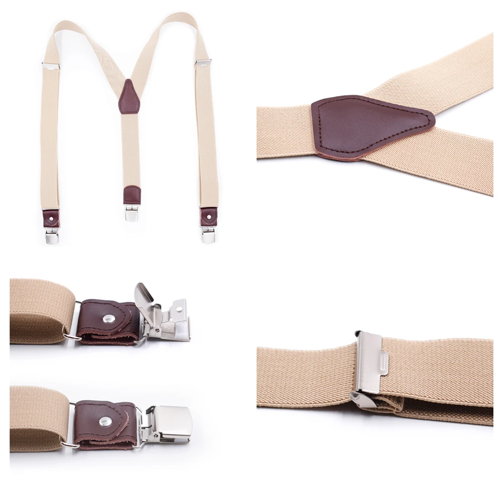 3.5CM Men\'s Suspender Y-Shaped 3 Clips Leather Suspenders Wide Strap High Quality Elastic Strengthened Clip Box Packing B0842