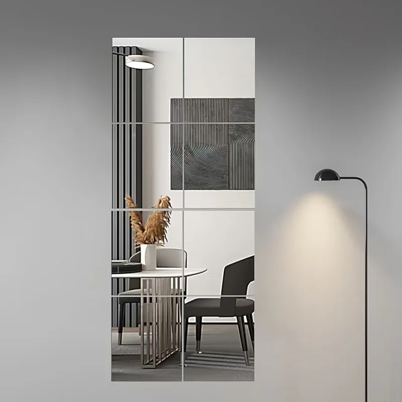 8PCS Rectangle Acrylic Mirror Stickers Set Flexible DIY Art Decals for Living Room Door Wardrobe Home Decor