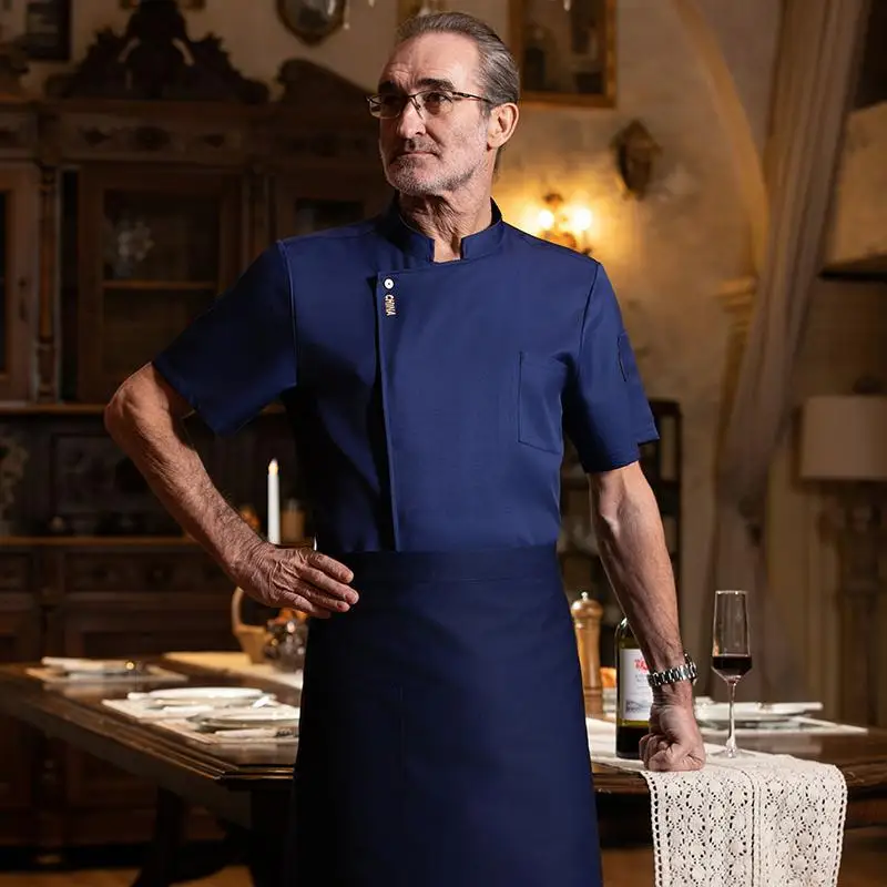 Uniforme da lavoro per chef dell'hotel, manica corta, unisex, ristorante, mensa, cucina, abbigliamento da lavoro, giacca estiva sottile da chef con stampa