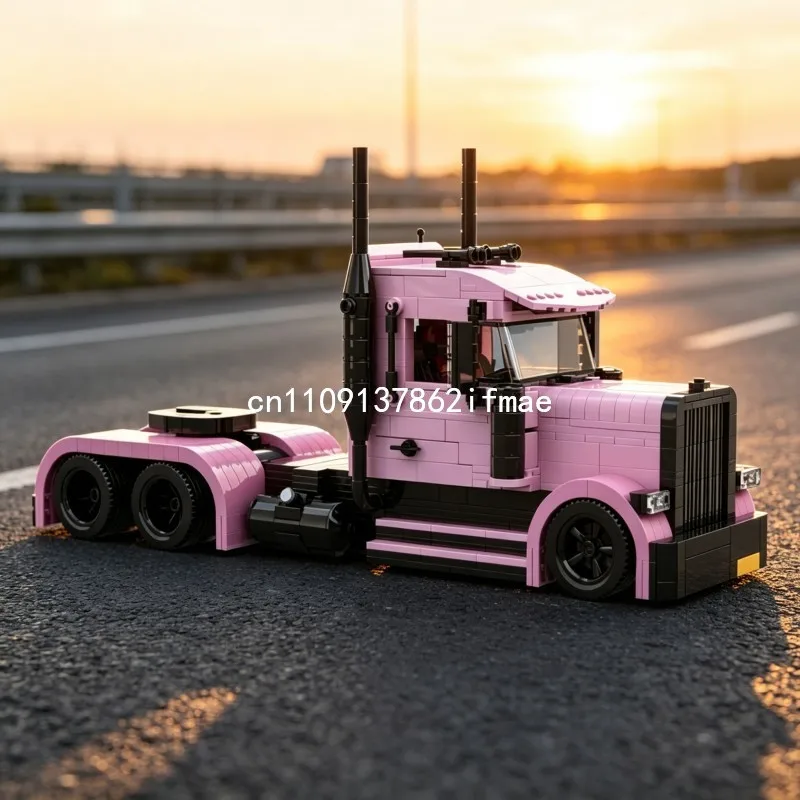 1099 PCS Pink Prime Mover Truck Model MOC Custom Building Blocks Vehicle DIY Assembly Educational Toys Collection Display Gifts
