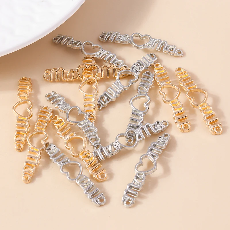 Leslie 20 Stück 40*9mm Metalllegierung Hohle Buchstaben-Anhänger Mama Charms Schmuck DIY Halskette Armband Ohrringe Herstellung – Detail 8