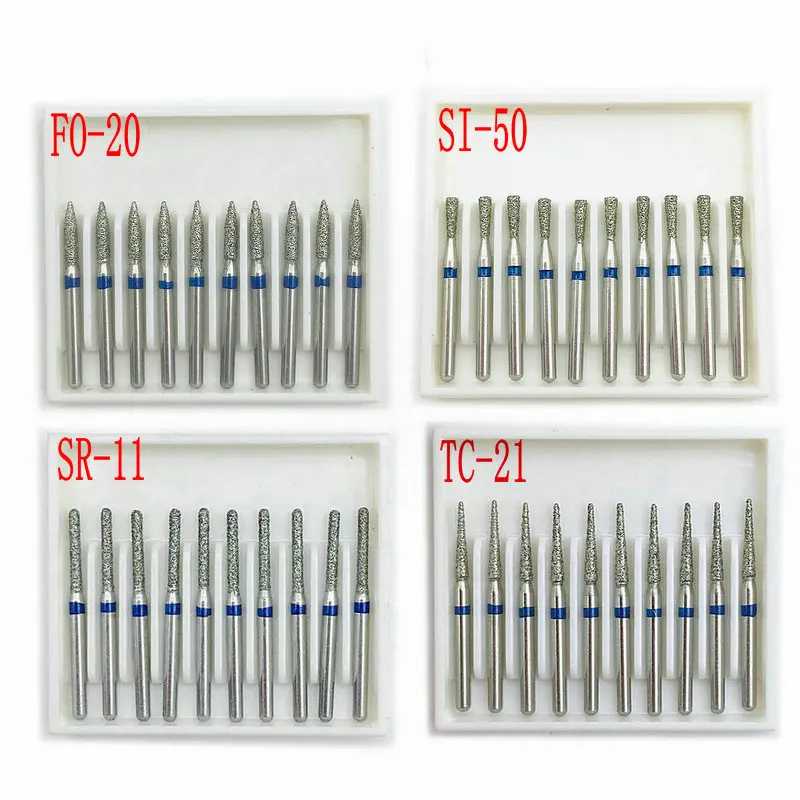 FG 1.6mm Shank Dental elmas uç matkap FG elmas yüksek hızlı el aleti Burs diş hekimi araçları 10 adet/kutu