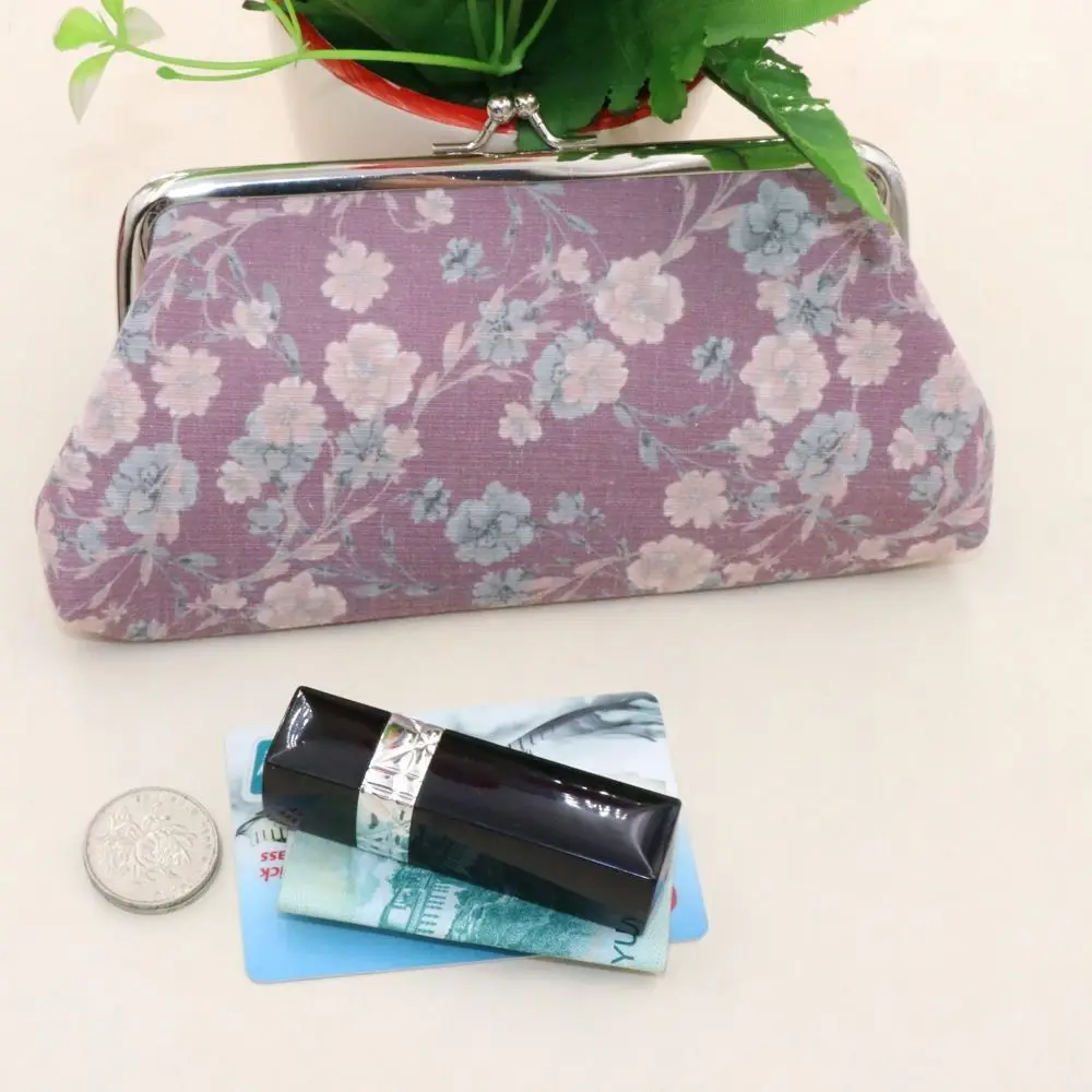 Printing Long Kiss Lock Wallet Hasp Korean Style Retro Flower Coin Purse Portable Card Storage Bag Money Clutch Bag Women