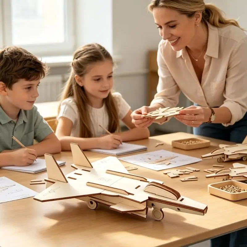 Wooden Fighter Jet Building Model With Pieces, DIY Aircraft Assembly Project for Hands-On Building and H8WD