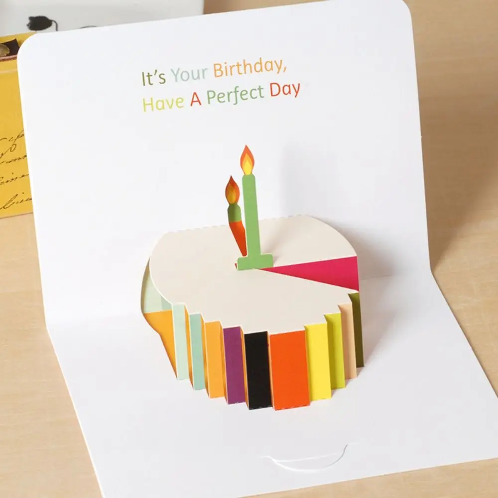 

Handwriting 3D Birthday Cake Cards Invitation Blessing Birthday Pop-Up Cards Folding Thank You Birthday Greeting Cards