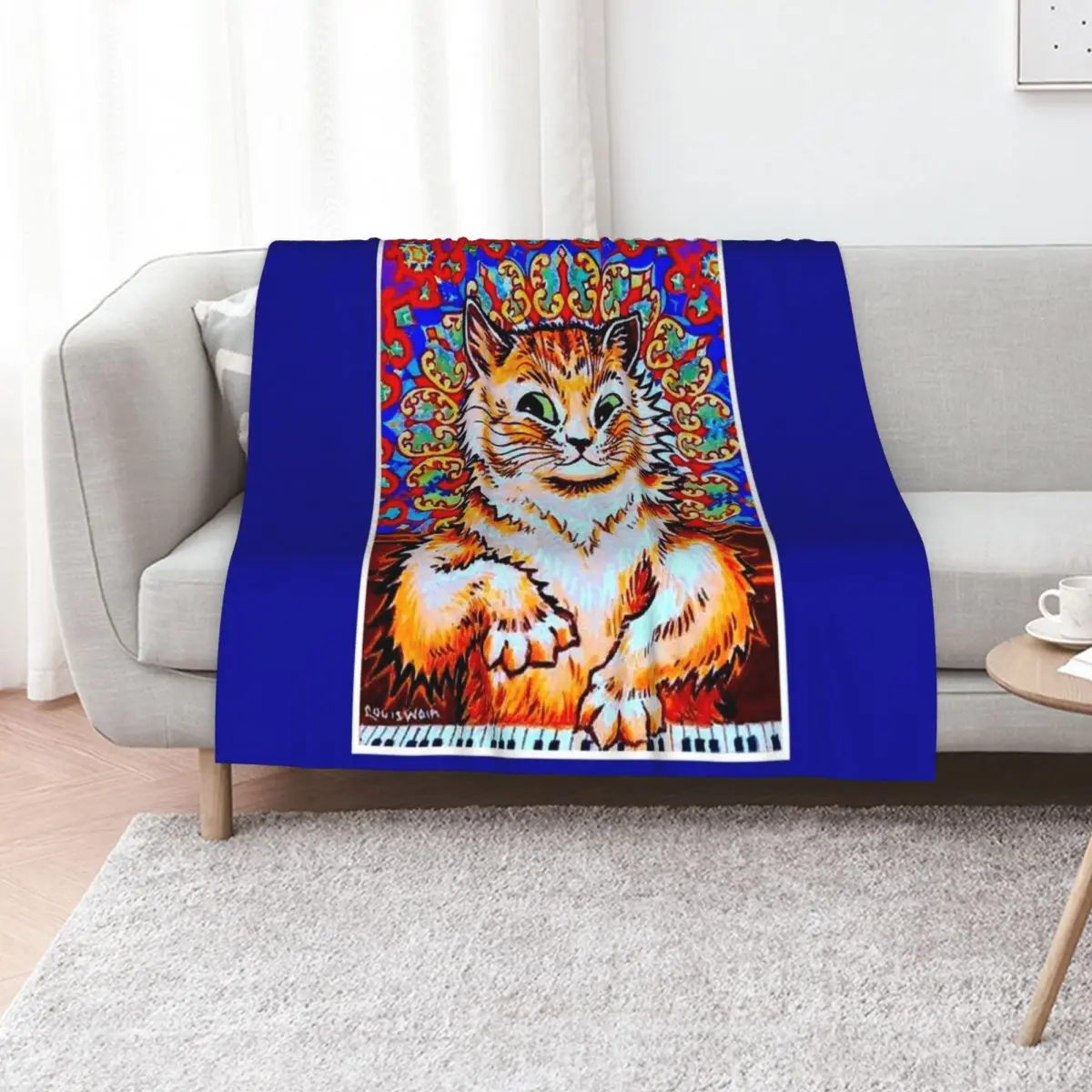 CAT PLAYING A PIANO : Vintage Psychedelic Abstract Louis Wain Print Throw Blanket Hairys Comforter Blankets For Bed Blankets
