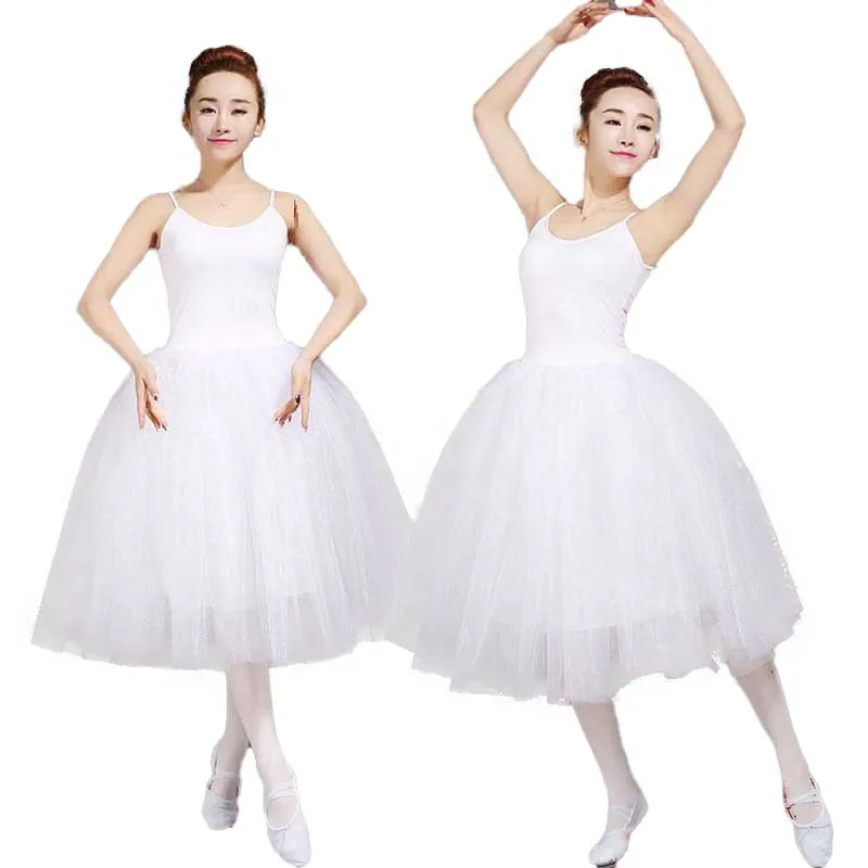 Adult Romantic Ballet Tutu Rehearsal Practice Skirt Swan Costume for Women Long Tulle Dress White pink black color Ballet Wear