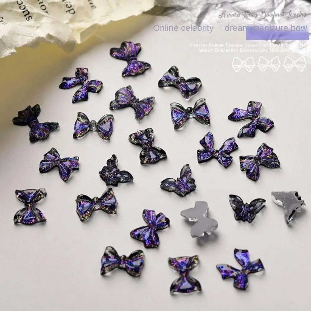 Bowknot Nail Art Jewelry Phantom Purple Bow Nail Decorations Bow Nail Drills Butterfly Nail Rhinestones Manicure Accessories