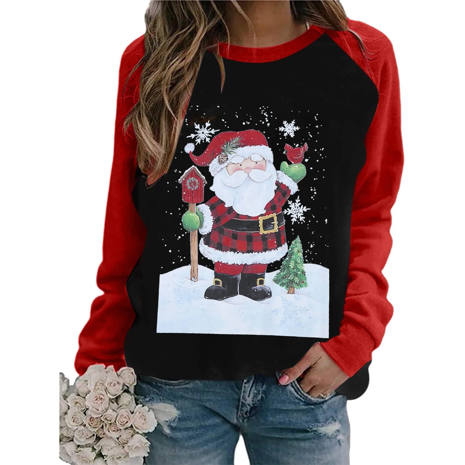 Christmas Print Sweatshirt Women Xmas Santa Claus Print Sweater Ugly New Year Long Sleeve Shirts Blouse Ugly Female Pullover