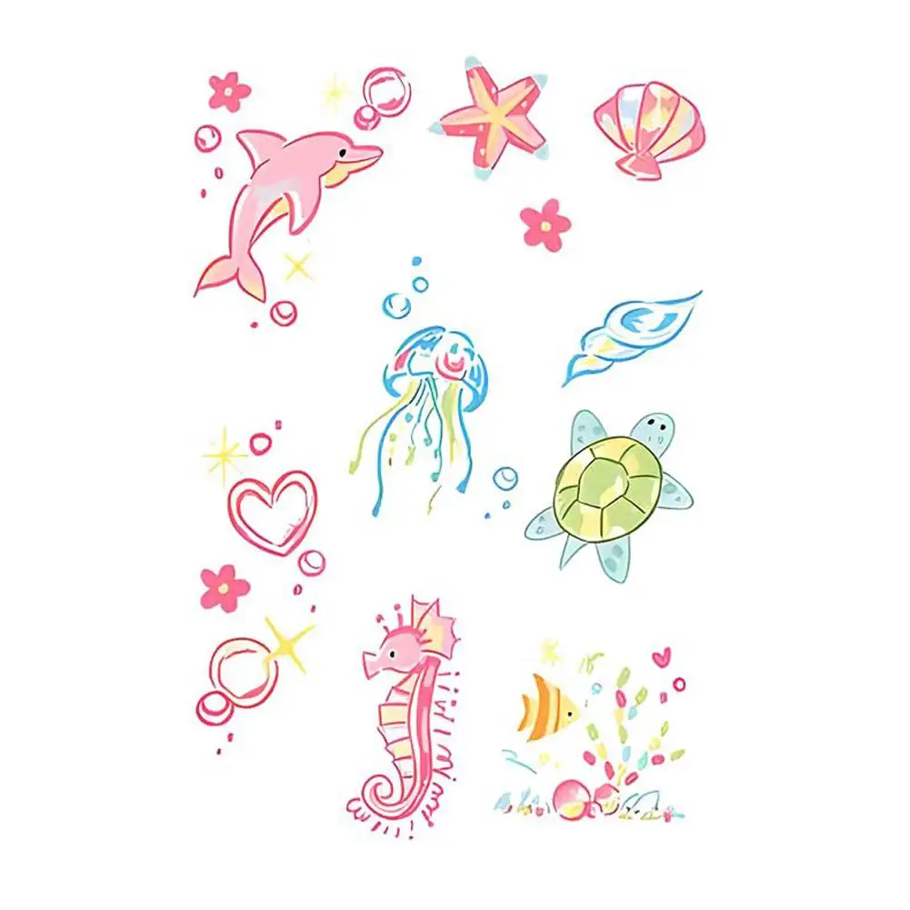 Cute Tattoo Stickers Dolphin Seahorse Turtle Starfish Long Fake Temporary Lasting Stickers Tattoo Waterproof Tattoo Ocean S J3Q3