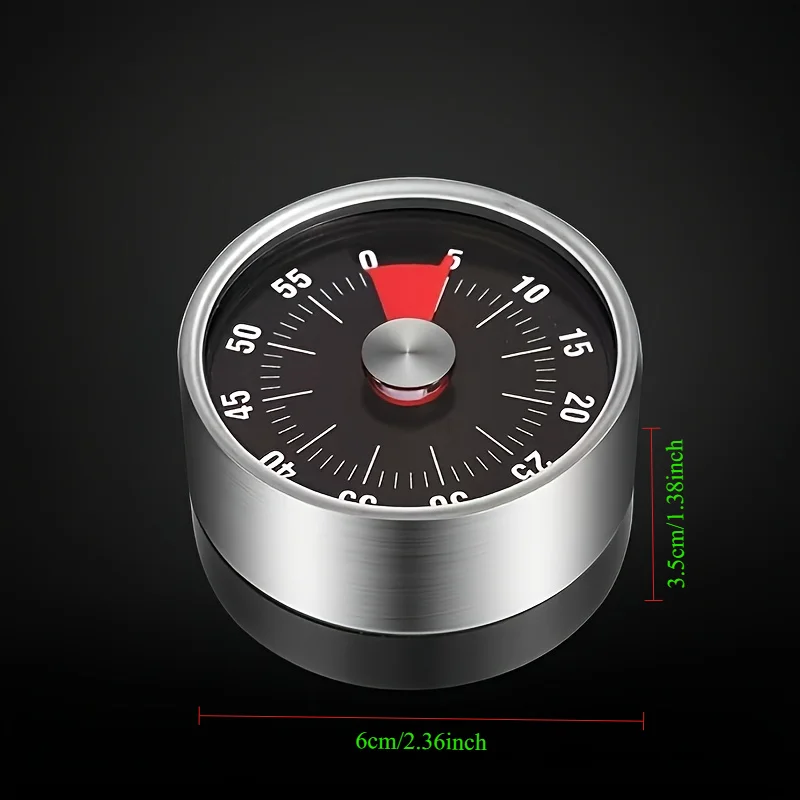 Magnetic Stainless Steel Timer, 60-Minute Mechanical Countdown, Battery-Free Alarm Clock, Universal for Kitchen Use