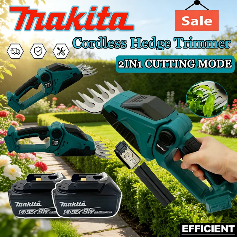

Makita Cordless Hedge Trimmer 2-in-1 Mini Handheld Electric Grass Shears Operated Shrubbery Trimmer for Garden