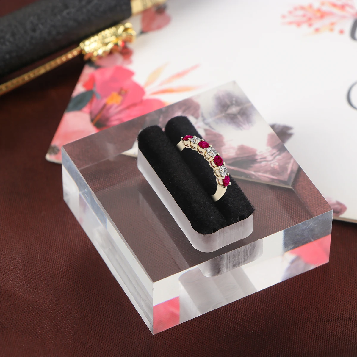 

2 pcs Ring Display Stand Storage Rack Jewelry Bracket Organizer Acrylic Material Smooth Surface Flat Bottom Desktop Use