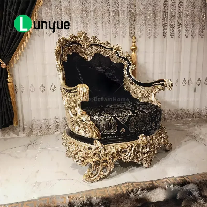 Antique Black Gold African Royal Wood Carving Sofa Set Luxury Living Room Furniture Elegant Design Durable Comfortable Home
