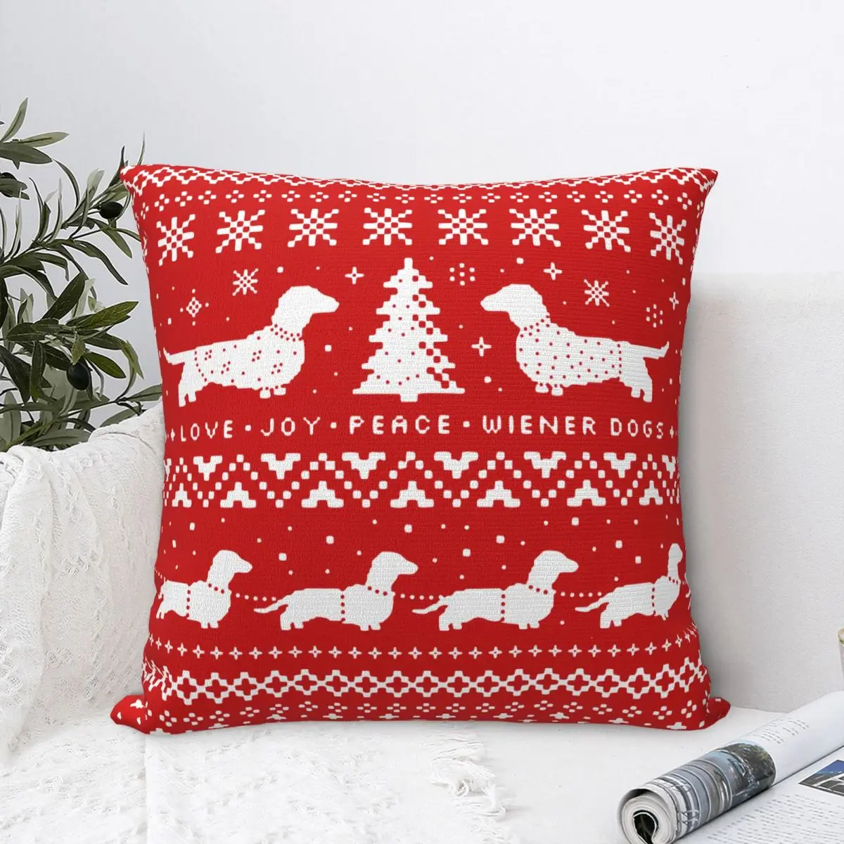 Dachshunds Christmas Pattern Pillow Covers Living Room Sausage Dog Lover Cushion Case Cute Home Decoration Pillowcase 45*45