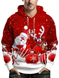 Christmas Theme Graphic Men's Fashion 3D Prints Red Hoodie Streetwear Hoodies Hooded Front Pocket Designer Hoodie Sweatshirt