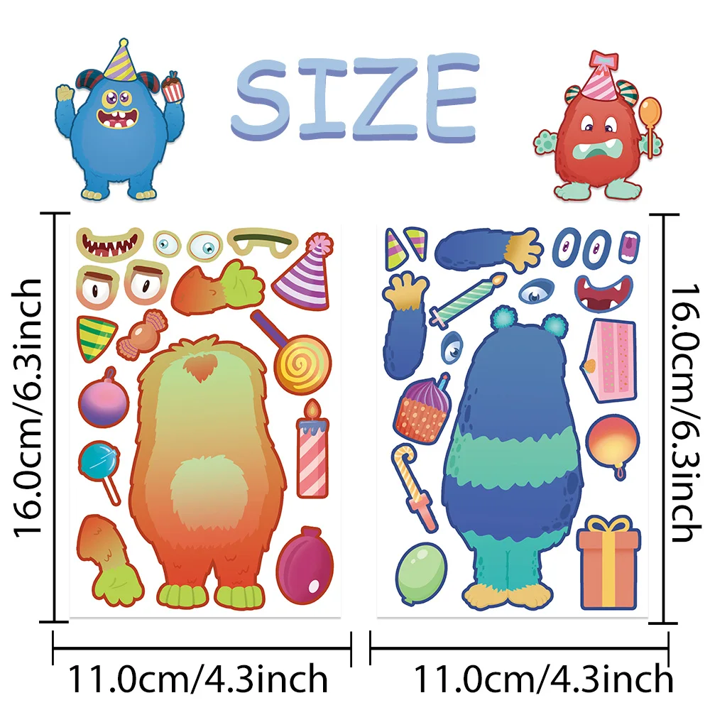 32Sheets Cartoon Monster DIY Puzzle Stickers Funny Assemble Decals Laptop Skateboards Notebooks iPad Boys Girls Teen Gifts