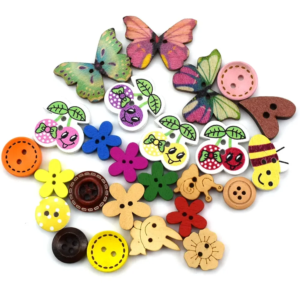 300PCS Multicolor Wooden Sewing Button 2 Holes Wood Buttons for Clothes Sewing Craft Scrapbooking DIY Apparel Accessories
