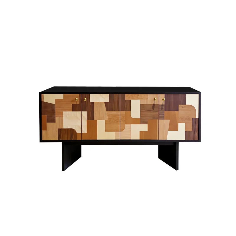 Side cabinet Solid wood geometric color matching Designer Home locker Living room storage cabinet
