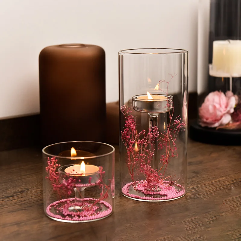 European Cylinder Hurricane Glass Candle Holder Oil Lamp Windproof Creative Home Decor Gift