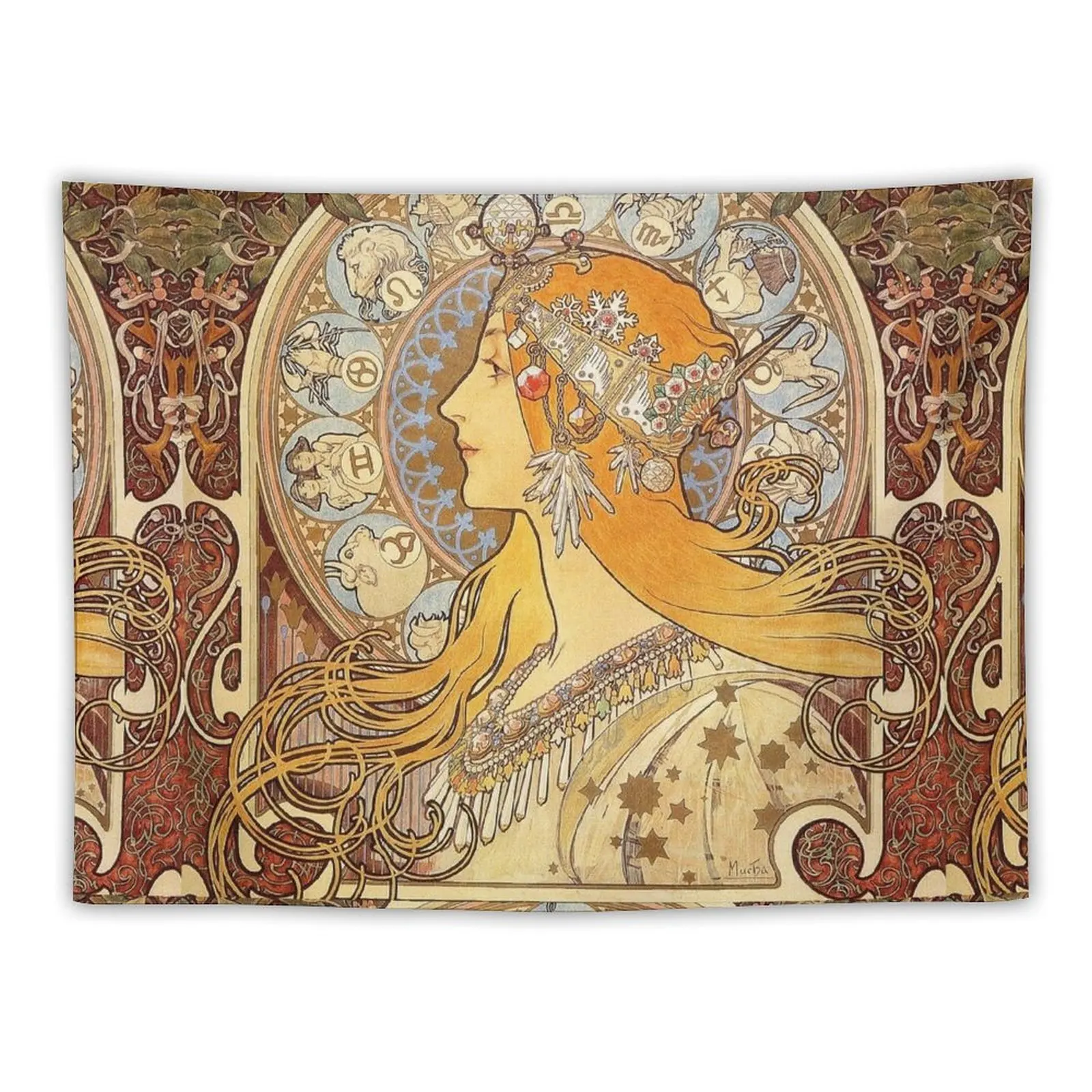 Alphonse Mucha Zodiac Art Nouveau Woman Tapestry Living Room Decoration Bedrooms Decor Home Supplies Things To The Room Tapestry