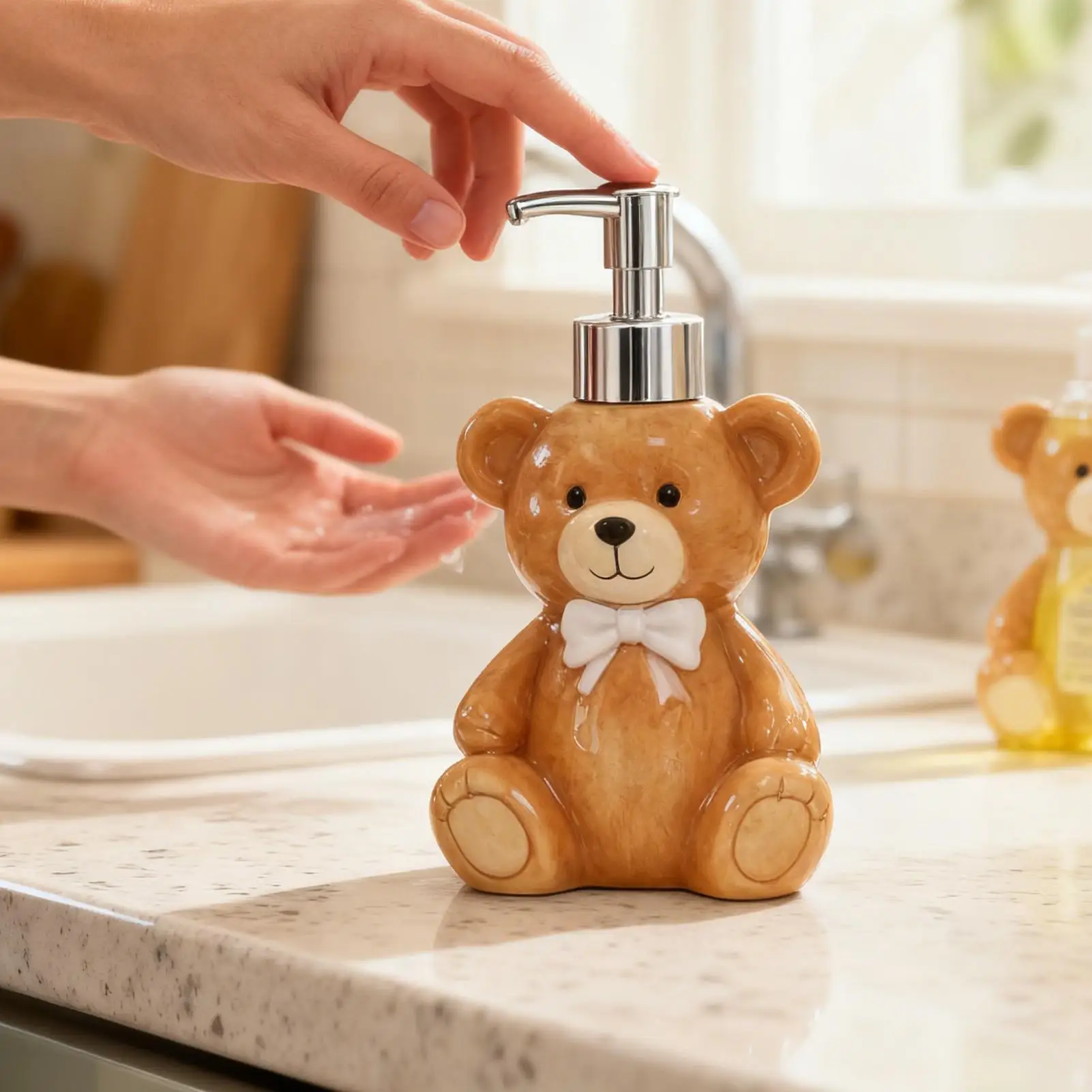 

Soap Dispenser For Kitchen Sink 350ml Bear Design Refillable Lotion Pump Holder Kitchen Soap Dispenser For Shower Laundry Wash