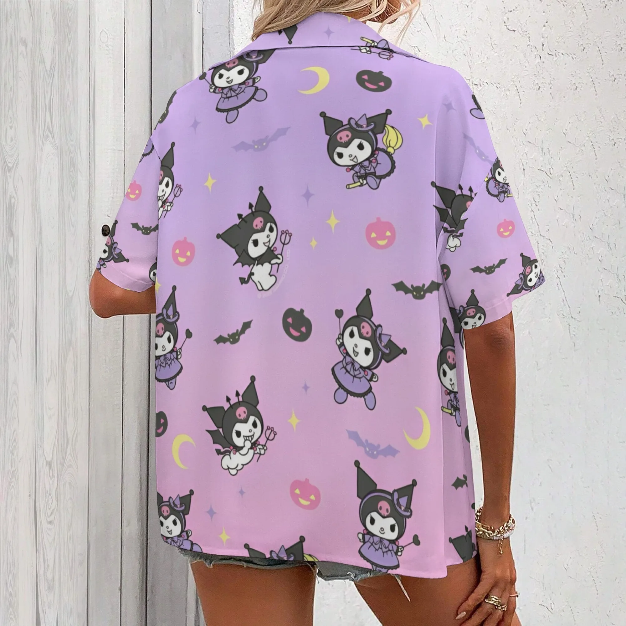 Kemeja Kuromi Huruf Kemeja Kuromi Lengan Panjang Atasan Uniseks Wanita Ulasan Korea Banyak Pakaian Kaus Besar Pakaian Wanita Y2k