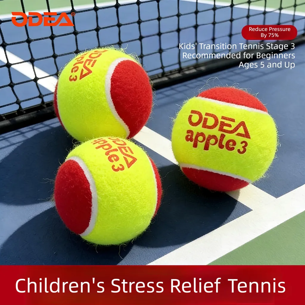 ODEA Apple Stage 3 Red Kids Tennis Balls, 75% Pressure Reduced Training Balls for Children over 5 Years Old and Beginners
