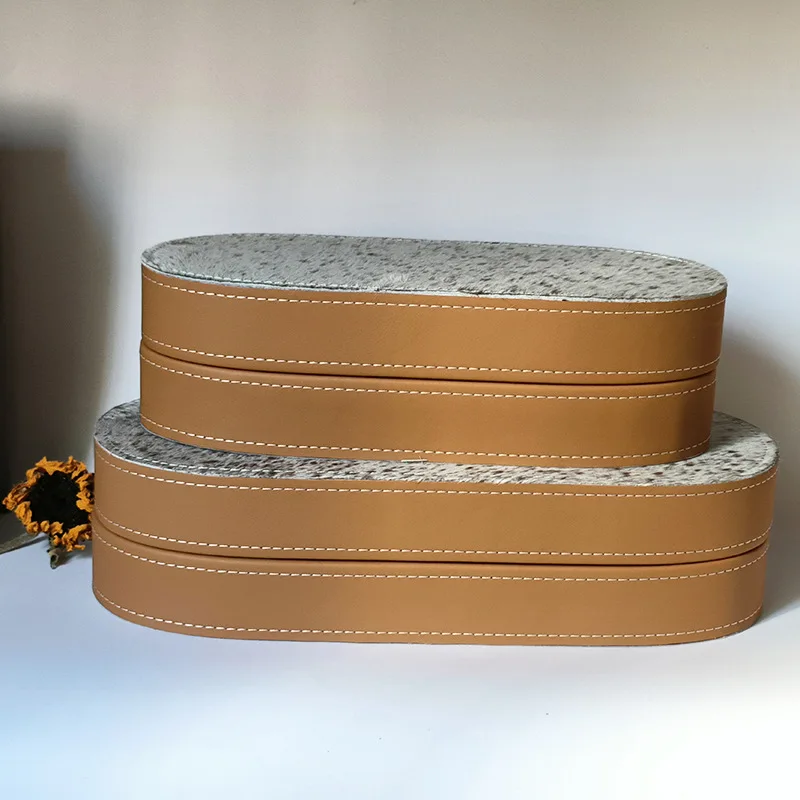 

Европейская легкая роскошная кожаная шкатулка для хранения драгоценностей из конского волоса, украшение для стола в фойе для семьи, отеля, виллы