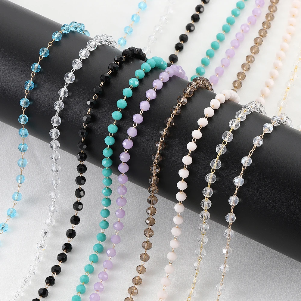 1meter Transparent Black Beaded Chain 4mm Crystal Glass Beads Necklace Chains for Jewelry Making Components Crafts Bracelet DIY