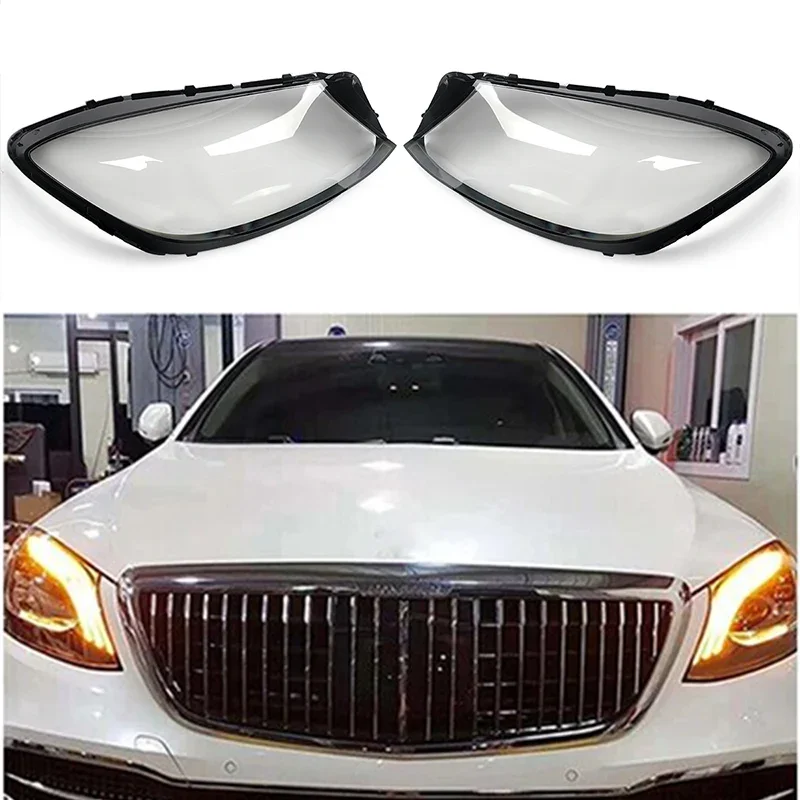 For Mercedes-Benz S-Class W222 2018-2020 Front LH+RH Headlight Lens Cover Pair