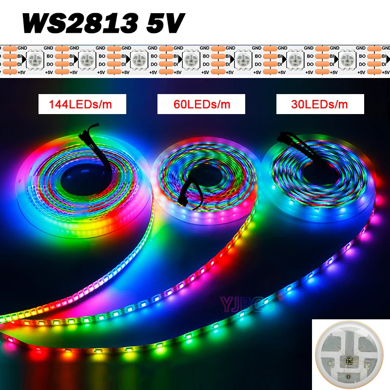 

1m/2m/3m/4m/5m WS2813 5050 RGB LED Strip 5V 30/60/144 leds/m WS2812B Updated addressable Dual-signal WS2811 IC pixels Light Tape