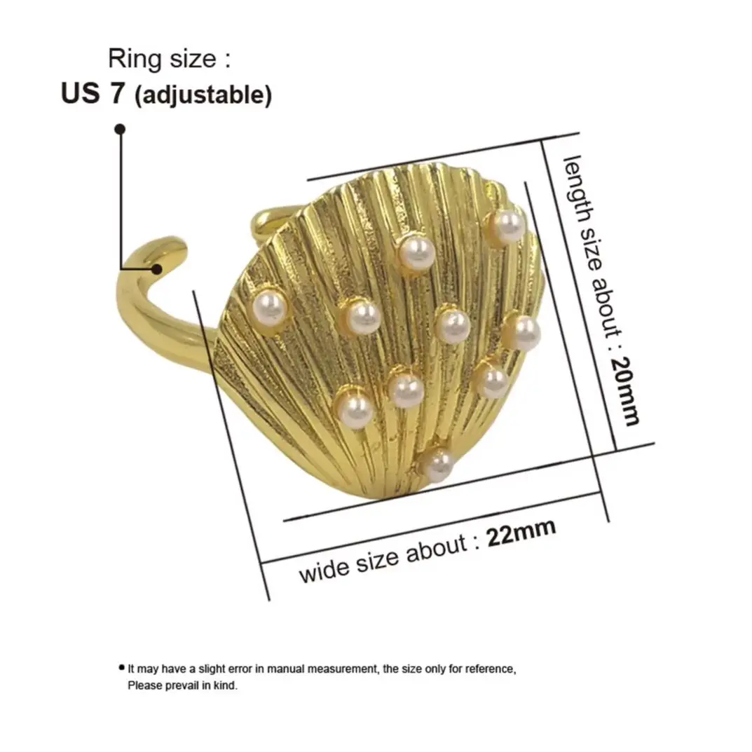 WT-MPR164 Beach Style Shell Charms With Artificial Pearl Beads Paved Yellow Brass Fine Opeaning Ring For Special Gifts Accessory