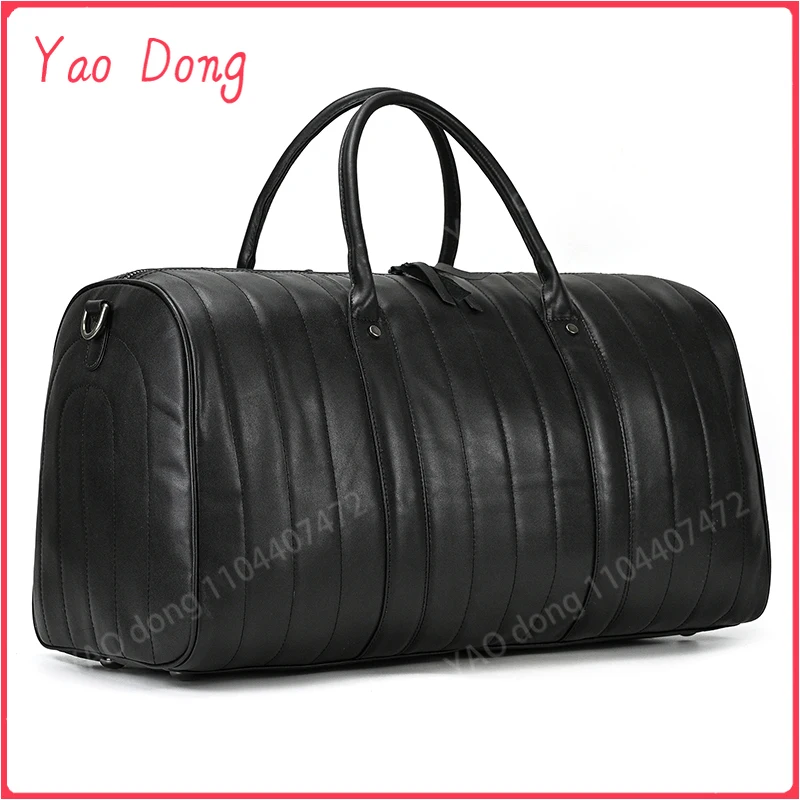 Yao Dong New fashion leather retro duffel bag folding gym leisure shoulder bag carrying on luggage large men's travel bag