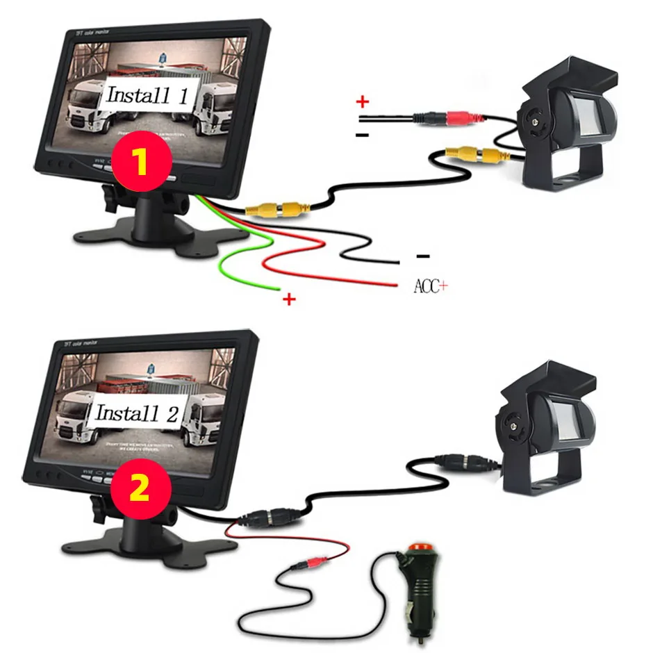 Vehicle IR Backup Reverse Camera 4-pin Connector Car 7" LCD Color Rear View Monitor for Bus Truck RV Trailer Pickups RV Lorry Va