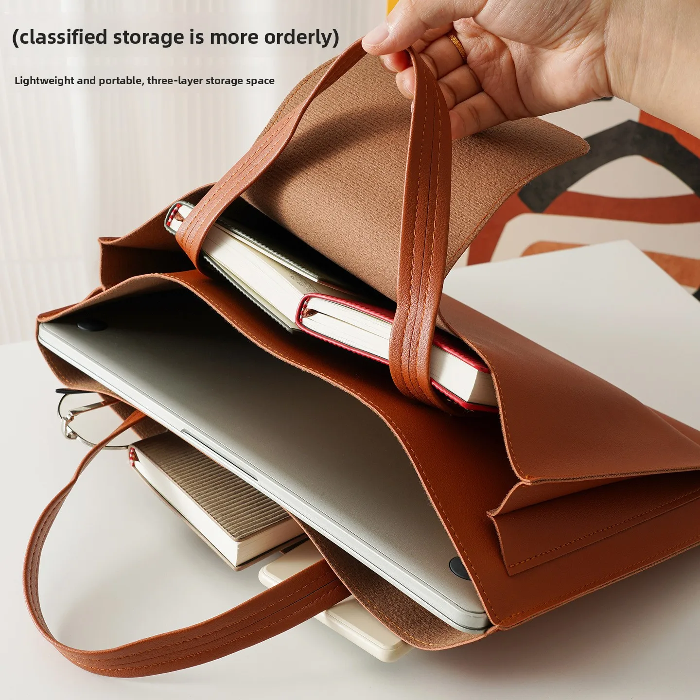A4 Genuine Leather Portfolio Bag Spacious Laptop Briefcase Thickened Document Organizer for Business Professionals File Folders