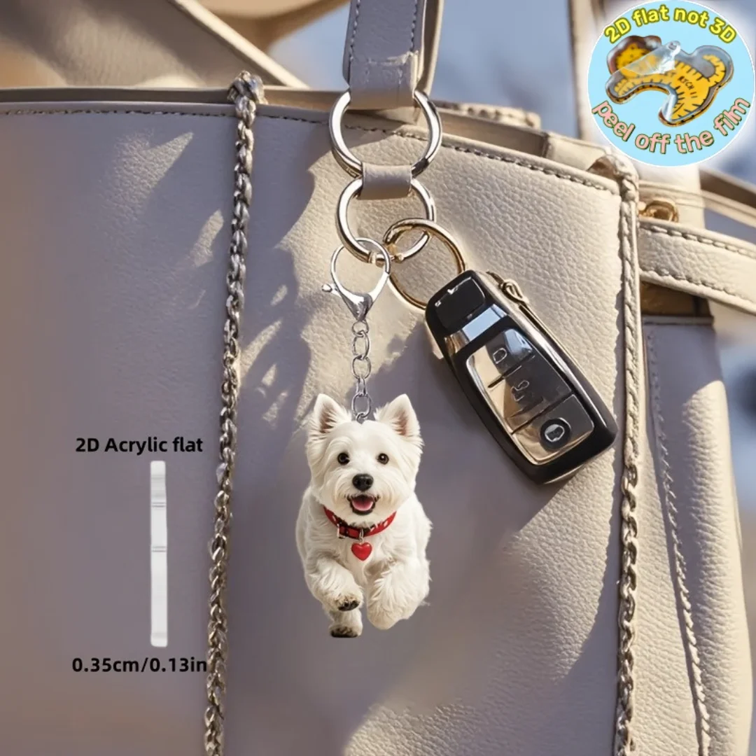 Llavero de perro West Highland, colgante acrílico plano 2D para cachorro, adorno de Terrier blanco, decoración colgante para bolsos/festivo/fiesta/regalo