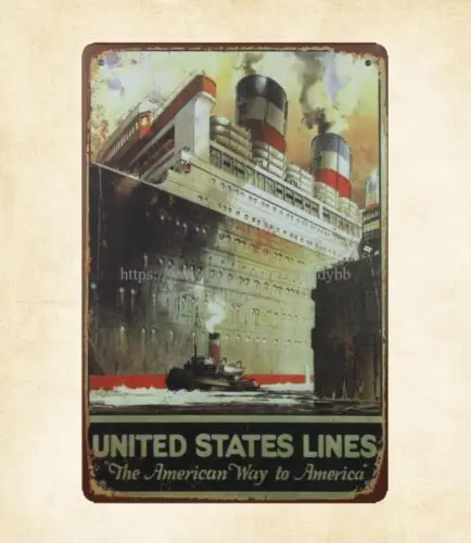 United States Lines Steamship To America metal tin sign the wall poster