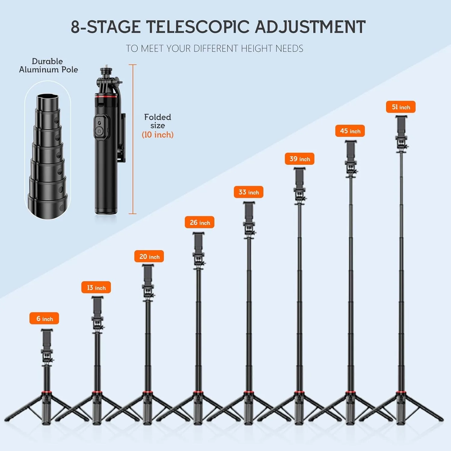 130cm Selfie Stick Tripod, Smartphone Tripod Stand with Wireless Remote Control Portable Retractable Cell Phone Tripod