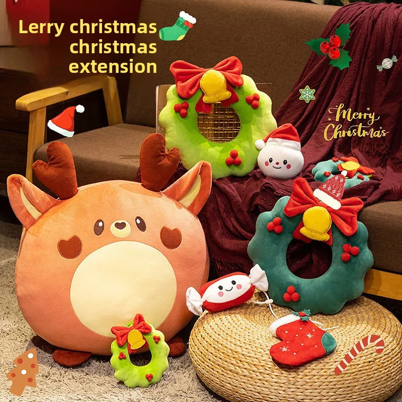 Serie di cartoni animati di Natale: bambola di alce, cuscino, pupazzo di neve e ornamento di caramelle, peluche - Decorazione e regalo festivi
