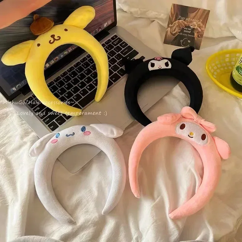 

New Hairband Cartoon My Melody Kuromi Headband Pom Pom Purin Cinnamoroll Hair Accessories Plush Headdress Girl Gift New