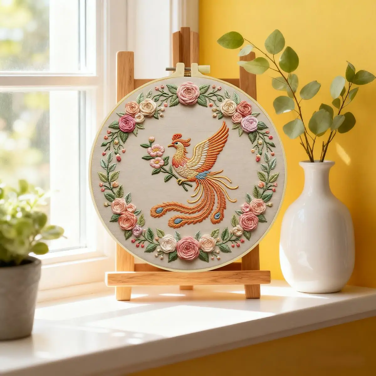 1 Stück 20X20CM/15X15CM 7,87/6,3 Zoll Phoenix Stickerei Starter-Kit DIY-Kit DIY Stickerei-Set Handarbeiten Nadelkunst – Detail 1