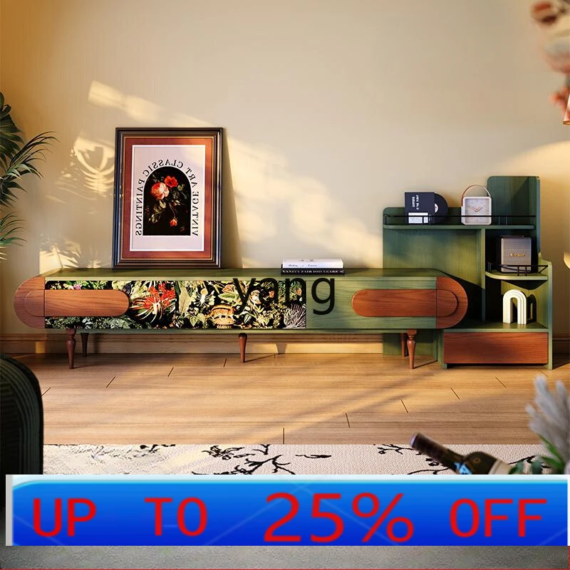 

LTT French retro floor solid wood TV cabinet small apartment living room combination ash wood floor cabinet