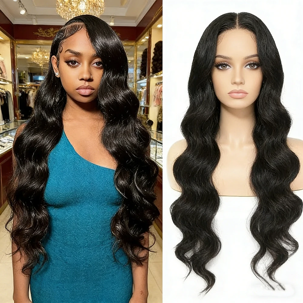 

13x4 HD Lace Front Wig Glueless Pre Plucked Baby Hair Long Body Wave Natural Black 180% Density High Temp For Black Women