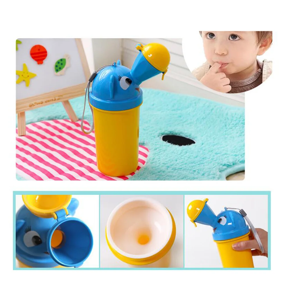 زجاجة مبولة صغيرة الحجم وخفيفة الوزن ومحمولة للأطفال ومضادة للتسرب في حالات الطوارئ والسفر في الهواء الطلق وتصميم كرتوني للأطفال الصغار