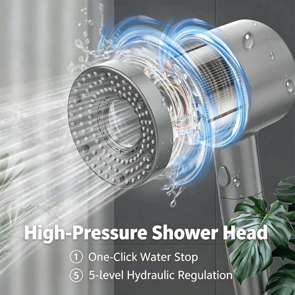 5 Settings Handheld Spa Shower Wand High Pressure Shower Head Detachable Anti Clog Nozzles for Low Water Pressure Bathrooms