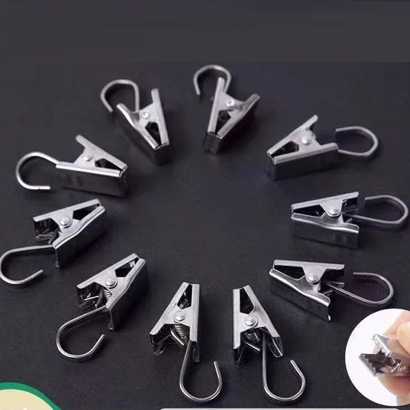 10pcs/Set Stainless Steel Curtain Clips with Hook Sturdy and Durable Window Curtain Hook Clips Home Curtain Decor Accessories